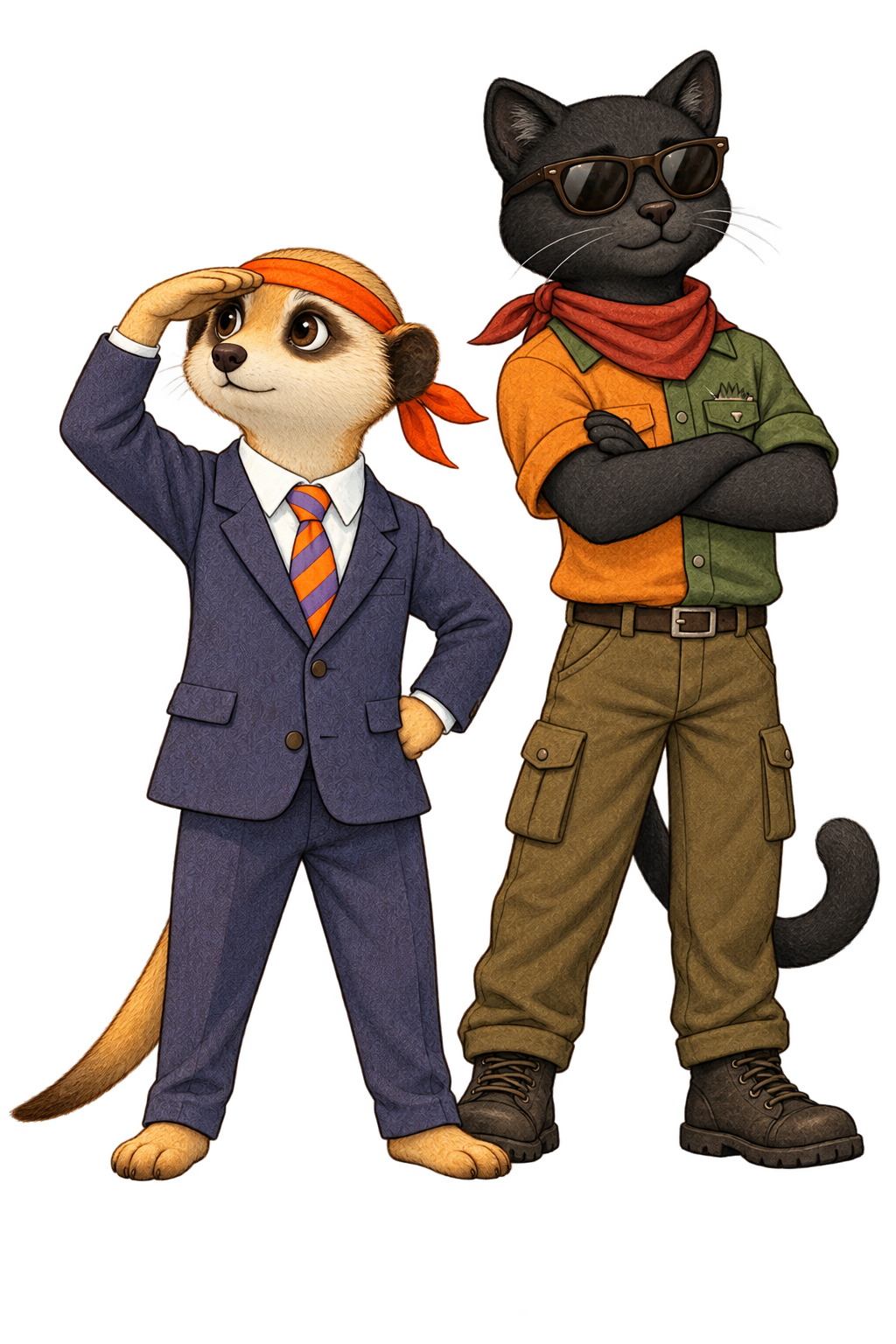 Marty and Shadow posing like adventurers