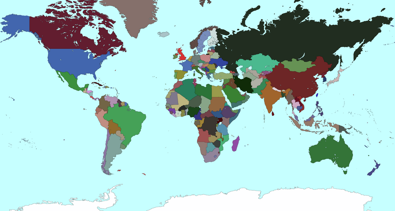 World map showing major the ocean regions